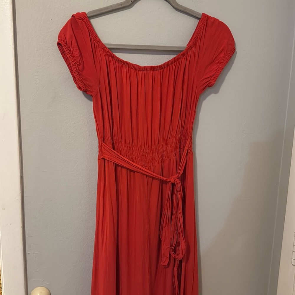 One Clothing Red Pleated Maxi Dress for Wedding Guest